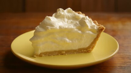 A delectable slice of creamy lemon meringue pie, a sweet culinary masterpiece, captured in exquisite detail.  A perfect dessert moment, showcasing the beauty of food photography.
