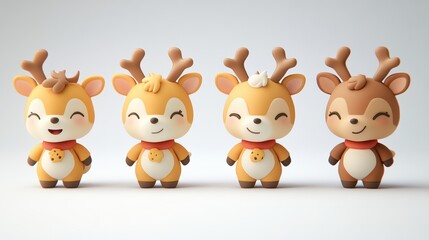 Naklejka premium Cute Cartoon Reindeer Characters with Antlers and Cheerful Expressions