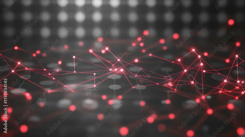 Poster Abstract red glowing network connection lines and dots on dark background.