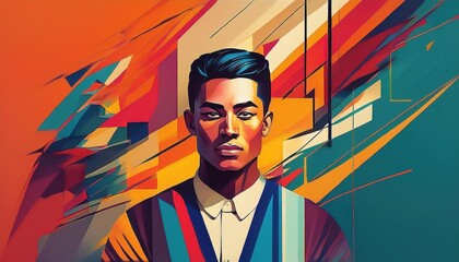 Striking Abstract Portraits of a Person in an Introspective Mood, Embracing a Vibrant Color Palette and Textured Geometry, Expressing Emotion through Form and Line.