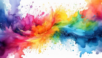 Vibrant Rainbow Watercolor Abstraction A Playful Dance of Colors Across a Translucent Canvas, Invoking Emotions and Imagination.