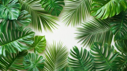 Lush Green Tropical Leaves Frame for Nature Background or Decor