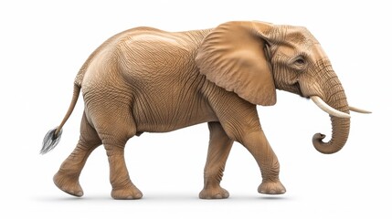 Fototapeta premium Realistic Elephant Walking on White Background in Studio Environment