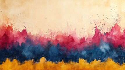 Fototapeta premium Vibrant abstract watercolor landscape blending warm and cool colors with a soft textured background