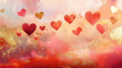 Heart-shaped clouds in a vibrant sunset for a romantic Valentine's Day background