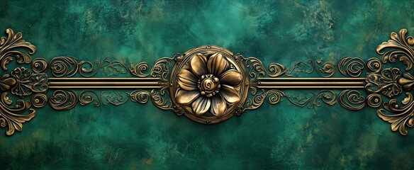 Emerald Elegance: Intricate gold floral detail and ornate metalwork set against a rich teal backdrop.  A luxurious, vintage-inspired design perfect for adding a touch of opulence. 