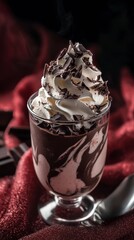 A Exquisite Chocolate Drink, Whipped Cream, and Chocolate Shavings. A Delightful Visual Treat.
