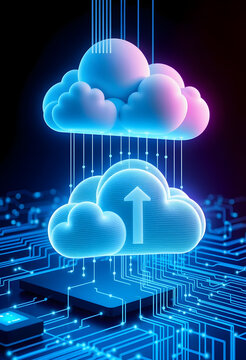 Cloud computing online storage and IOT computer network connectivity for devices, Side lit, with white tones