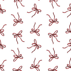 Watercolor red bow seamless pattern illustration, transparent background