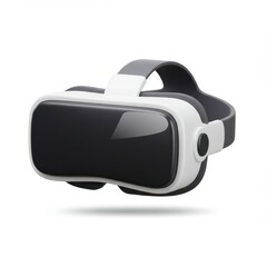 A 3D illustration of a futuristic VR headset with a glossy black screen and a silver-white frame symbolizing advanced technology isolated on a white background