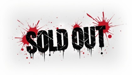 The word "SOLD OUT" is written in red and black on a white background. The word is written in a messy, splattered font, giving it a chaotic and disorganized appearance