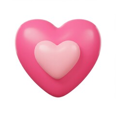 A 3D illustration of a pink heart shape with a smaller light pink heart inset in the center, isolated on a white background