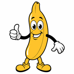 banana vector art illustration with hand and legs
