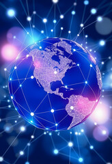 Digital globe with blue network connections, doodle art, with white tones