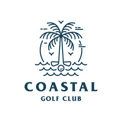 Palm Tree Beach Island with Golf Lineart Logo Design