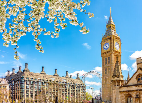 Big Ben tower in spring, London, UK