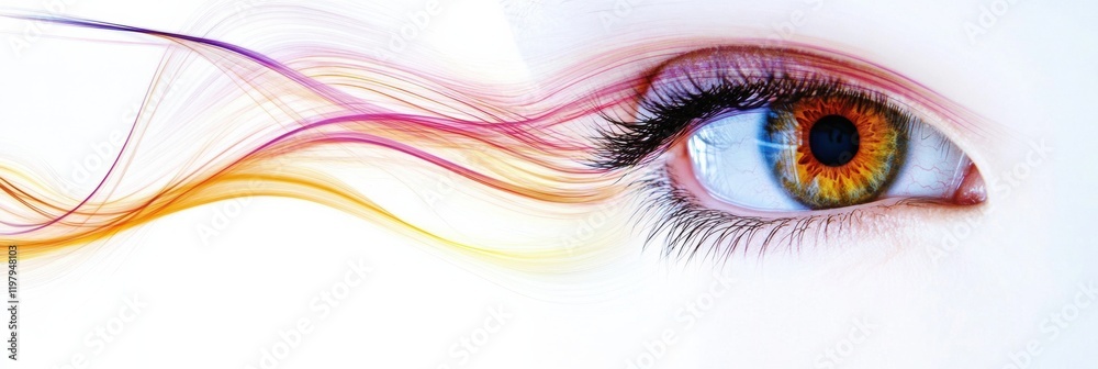 Poster Close up view of a human eye showcasing vibrant colors and artistic visual effects reflecting creativity and perception. Generative AI