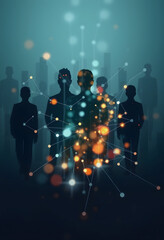 Double exposure people network structure?? HR - Human resources management and recruitment concept. Abstract Cover Design Vertical Format, vector style, with white tones