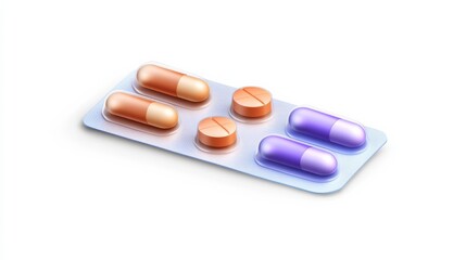A pack of colorful capsules and tablets, arranged neatly on a blister pack against a plain background.