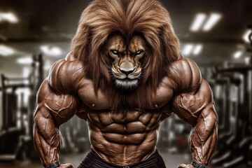 Fototapeta premium Strong Lion Embodies the Spirit of Bodybuilding