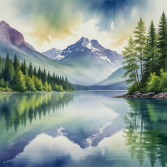 watercolor illustration of Camas, Washington, capturing its small-town charm and surrounding natural beauty