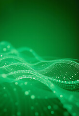 Abstract green background with moving lines and dots. The concept of big data, technology and science. Connection to the World Wide Web. 3d rendering, papercraft, with white tones