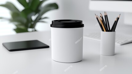 White Coffee Cup Mockup on Modern Desk