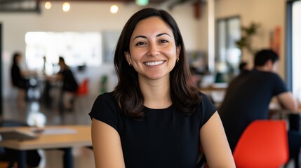 A dynamic female founder of a tech incubator, passionately mentoring young entrepreneurs in a vibrant and energetic workspace.