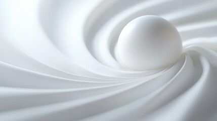 A white egg is placed in the center of a swirl of white