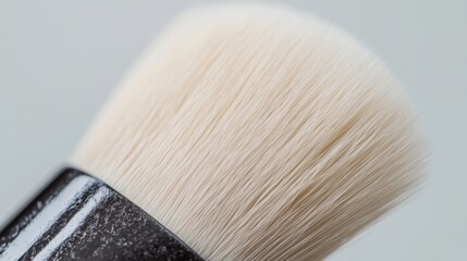 Close-up of a soft, fluffy makeup brush head with natural bristles.