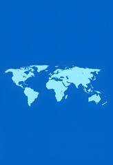 Fototapeta premium World map and digital network illustration on a blue background. Horizontal banner, with white tones