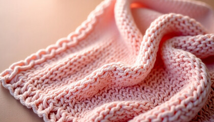 close up of pink knitted wool blanket 