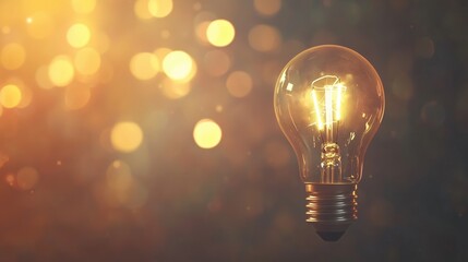 A single lightbulb shining with a gentle, warm glow, framed by a bokeh effect blending golden warmth and subtle cool hues for a striking contrast.