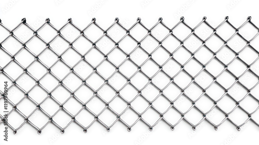 Poster close-up of a section of chain link fence, isolated on white background.
