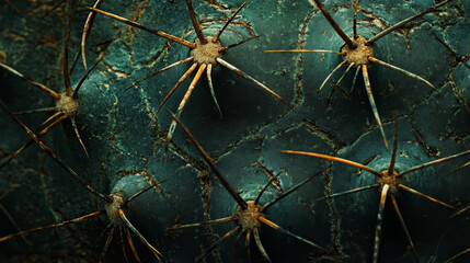 "Cactus plant Agave attenuata with soft-textured details, featuring natural abstract shapes and delicate fluid lines. The focus is on the highlighted leaf edges against a blurred background, with bold