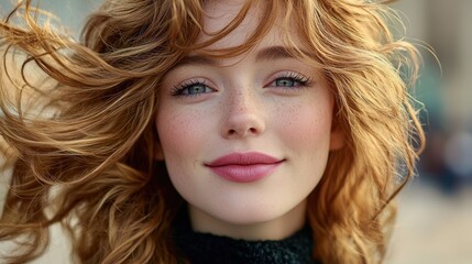 Naklejka premium Radiant Beauty with Wind-Swept Hair