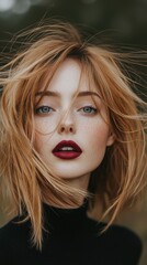 Naklejka premium Captivating Portrait of a Windswept Beauty