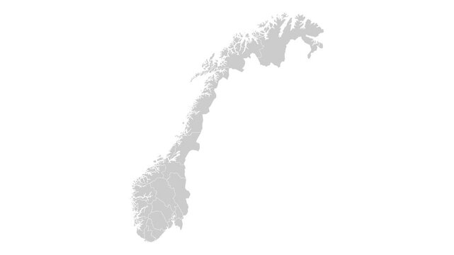 Norway map animation. Animation of Connecting all areas into a complete map of Norway with borders in the background with an alpha channel. Motion design.