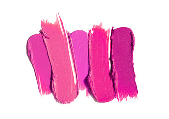 Purple fuchsia creamy cosmetic product swatch set palette. Lipstick sample on white isolated background