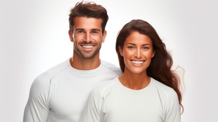 Obraz premium Fit Athletic Couple Having Fun In Fitness. Back To Back Couple On White Background With Copy Space