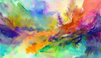 Striking Watercolor Abstraction Vibrant Brushstrokes Blend Colors in a HandPainted Waterworld, Depicting an Abstract Landscape Evolving with Time and Emotion.