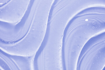 Cream gel gray blue transparent cosmetic sample texture with bubbles on white background