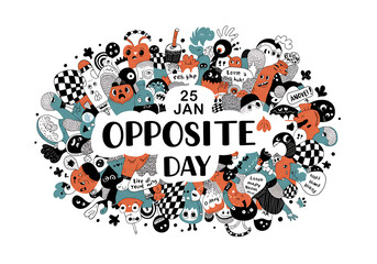 National Opposite Day. 25 January, national opposite day banner, poster, card. holiday concept. Flat illustration. JPEG format