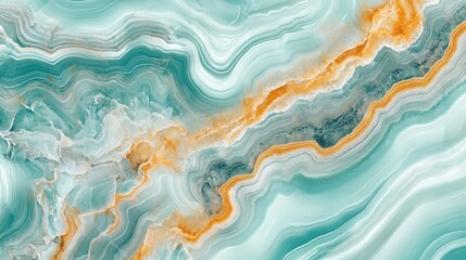 Fototapeta premium Abstract turquoise and orange marble texture with flowing patterns