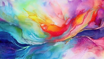 Vibrant Abstract Watercolor Hand Painted Masterpiece, Showcasing a Kaleidoscope of Colors and Textures in an Imaginary Landscape, Capturing the Emotional Intensity and Spontaneity of the