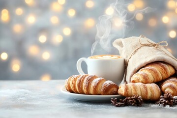 A cozy cafÃ© wallpaper with steaming cups of coffee, pastries, and warm, ambient lighting creating a comforting vibe