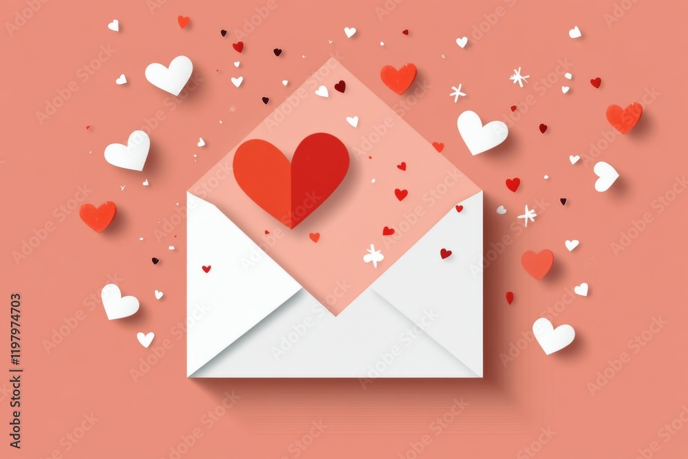 Aufkleber A flat design of a Valentine Day envelope with a heart-shaped seal, rendered in soft, warm colors and sharp lines
