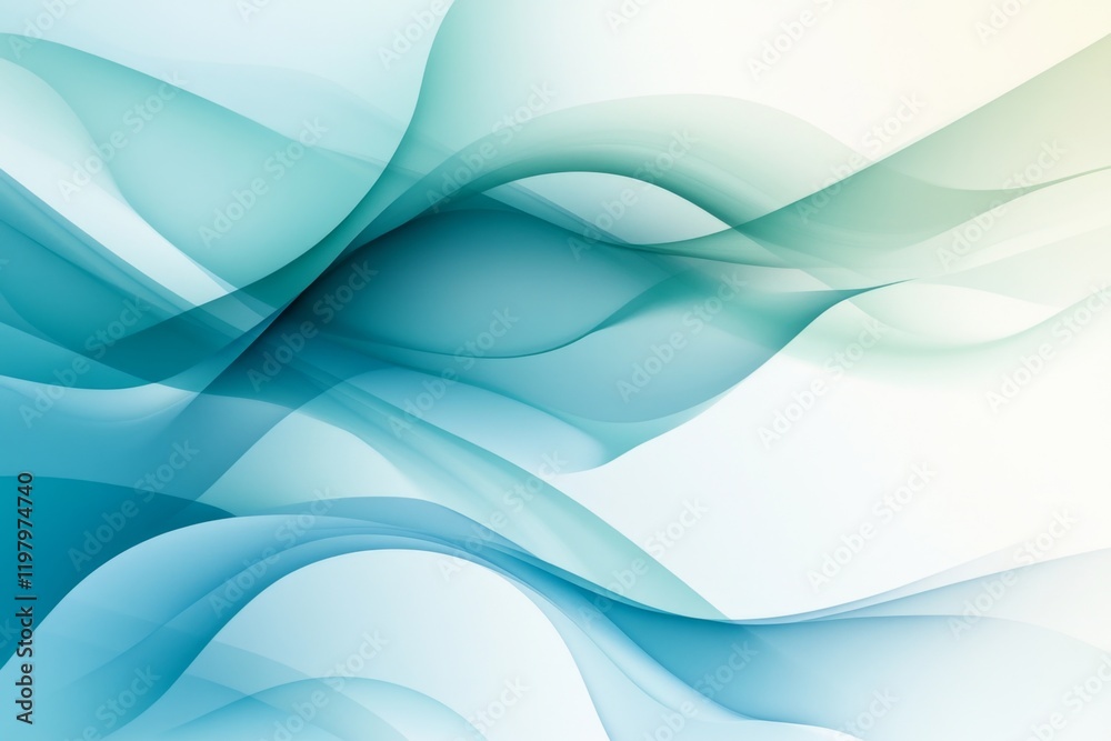 Poster A flat design of overlapping wave patterns, with varying shades of blue and green blending seamlessly into one another