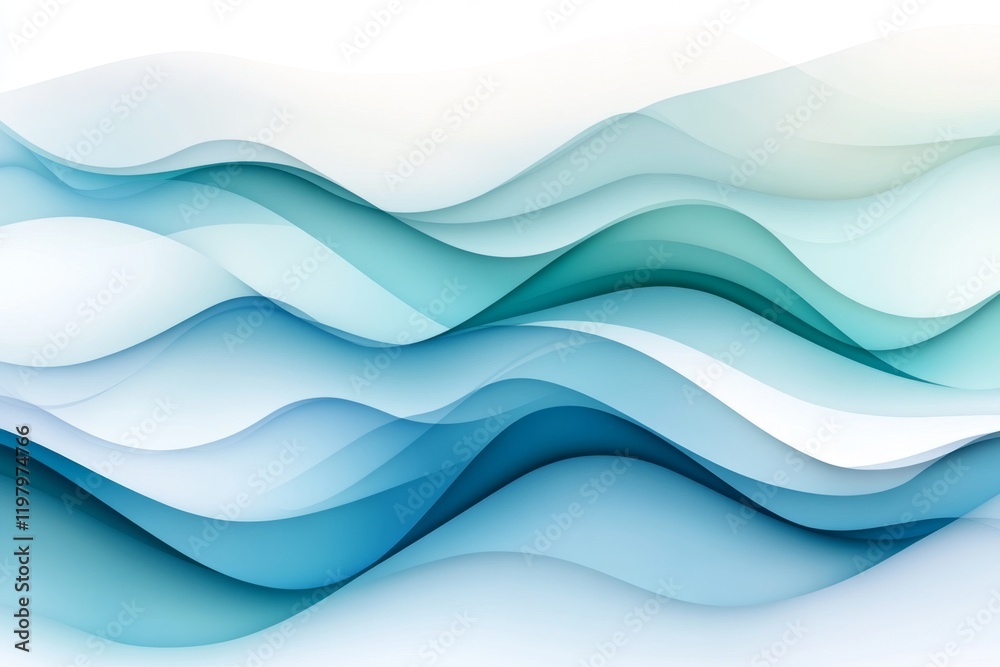 Poster A flat design of overlapping wave patterns, with varying shades of blue and green blending seamlessly into one another