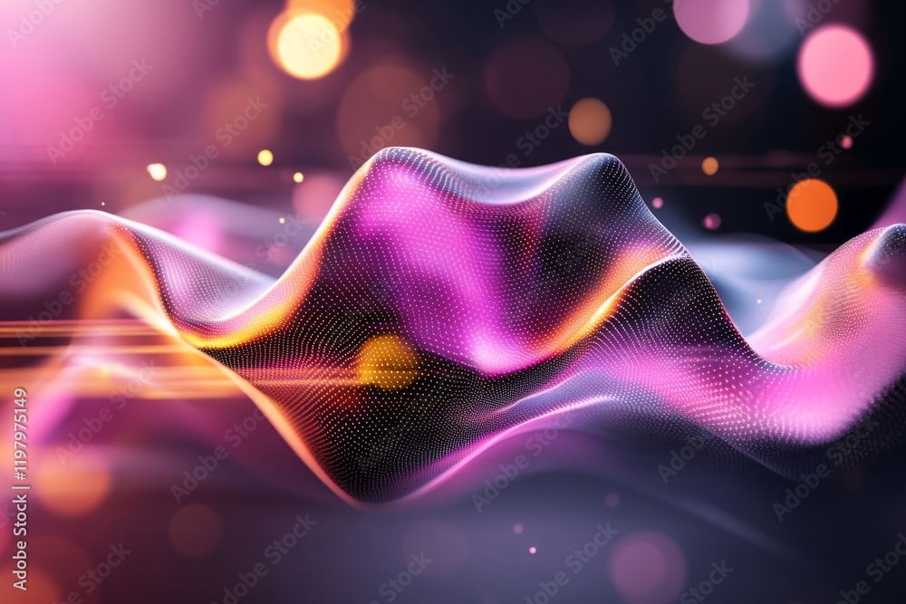 Poster A futuristic vision of glowing neon waves flowing seamlessly, with dynamic light trails and a digital matrix-like background